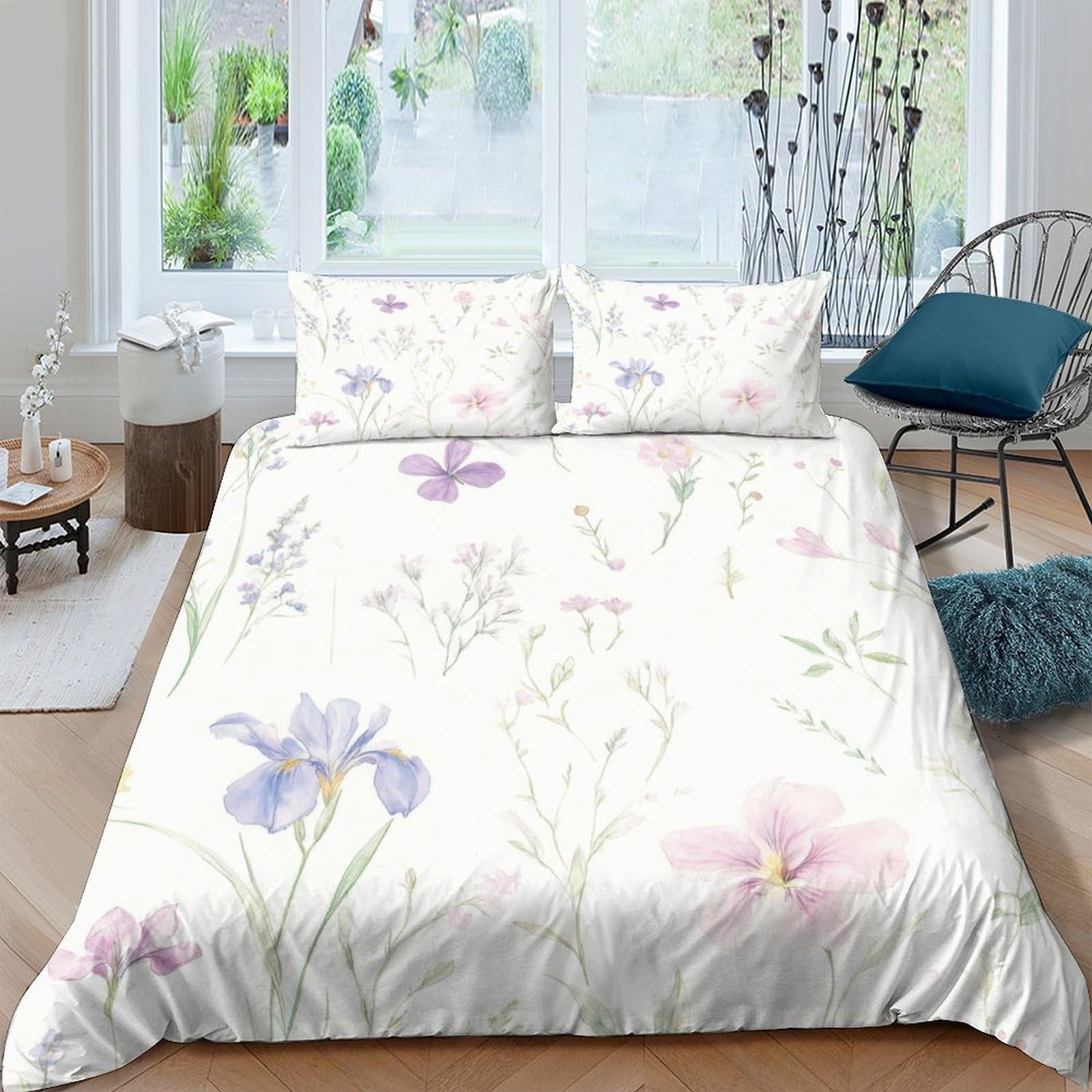 Ctjqhvkz Style-6 3D Printed Watercolor Wildflower Fitted Sheet Microfiber Soft Floral Meadow Bed Cover For Bedroom Guest Room Mattress Protection Single（135X200cm）