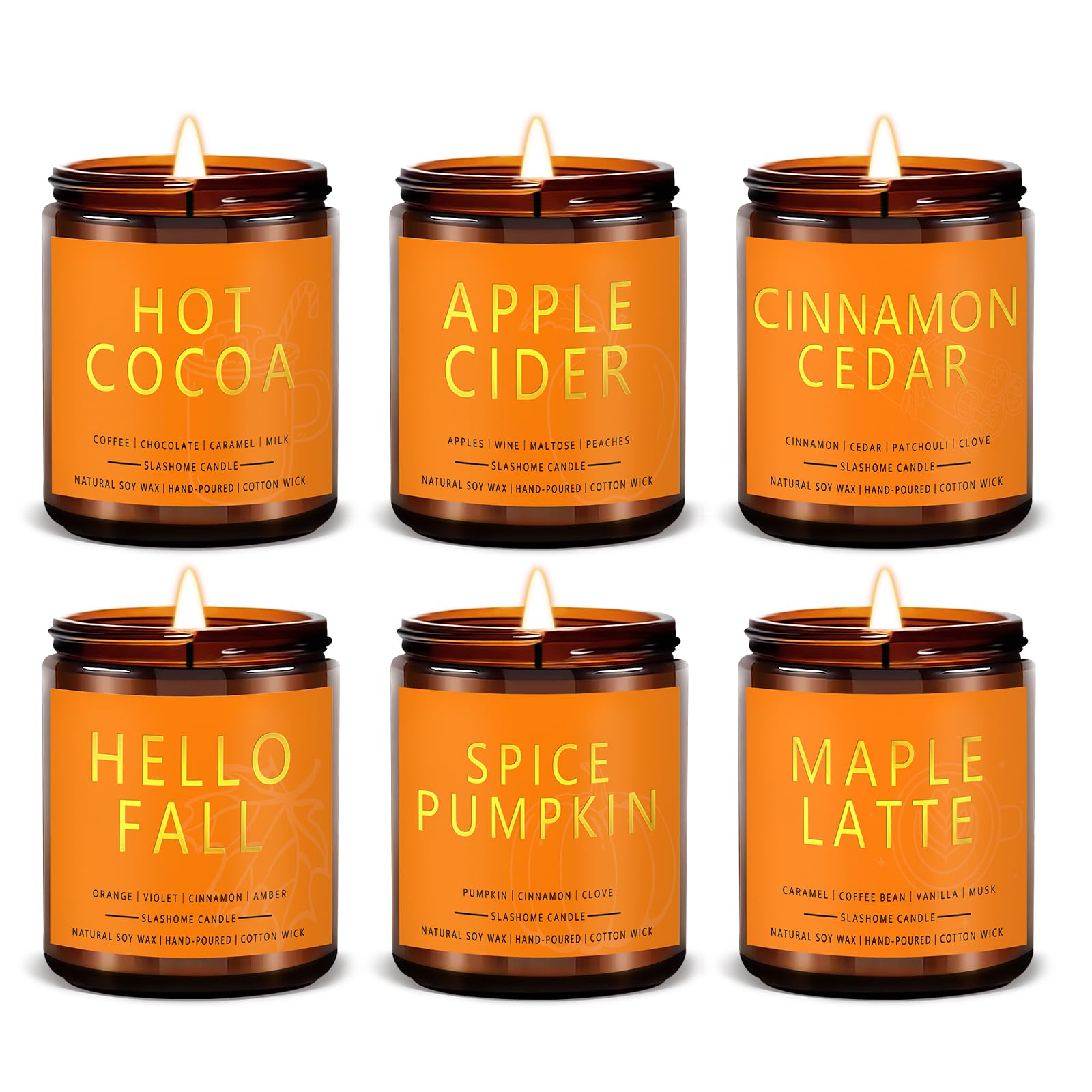slashome Fall Candles Set, 6 Pack 42oz Soy Wax, Autumn Gifts for Women Men