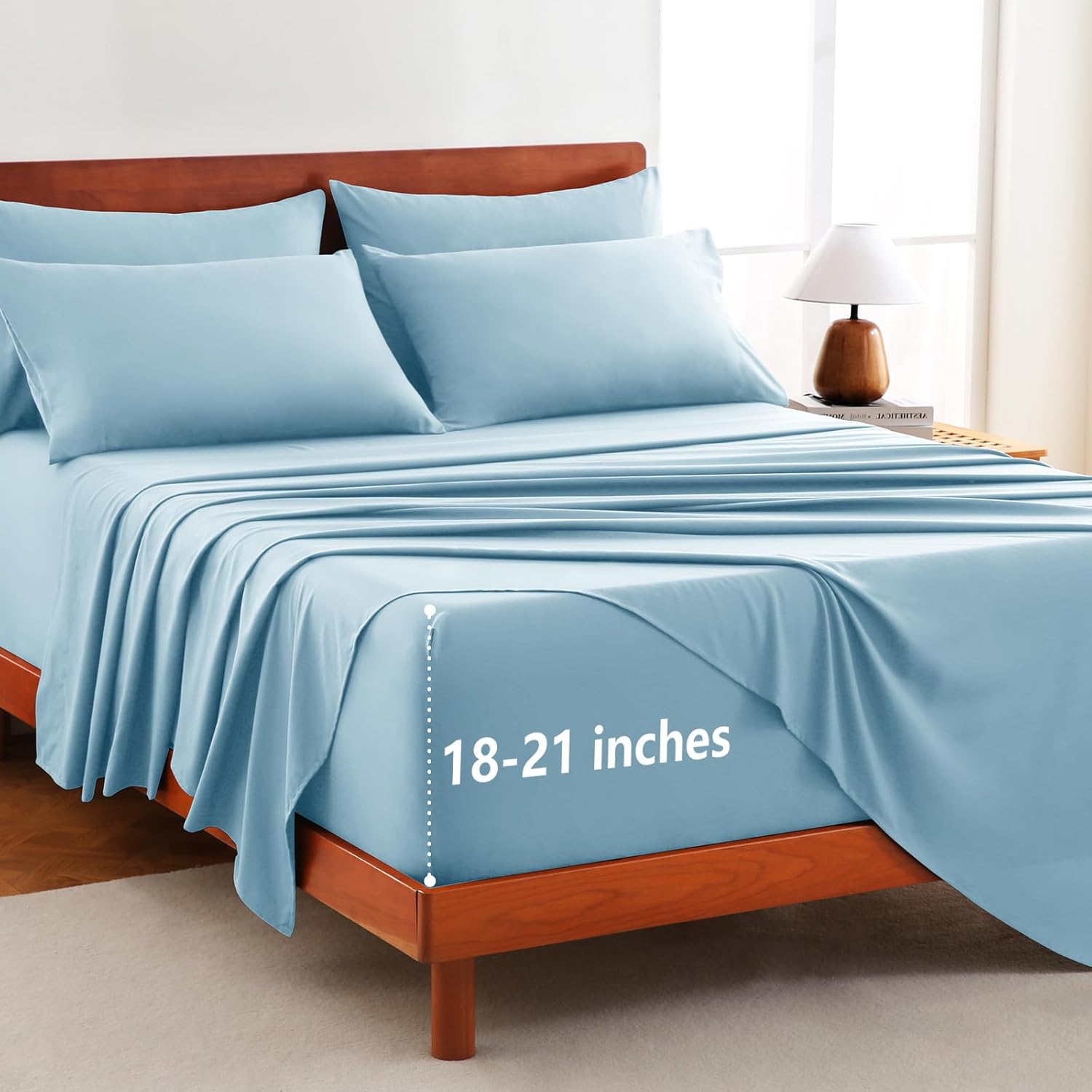 CozyLux Extra Deep Pocket Queen Sheet Set - 6 Piece Sheets Queen Size Bed Set - Fits Up to 21 inches Mattresses Queen Sheets，Breathable Queen Bed Sheets & Pillowcases - Easy & Secure Fit, Light Blue