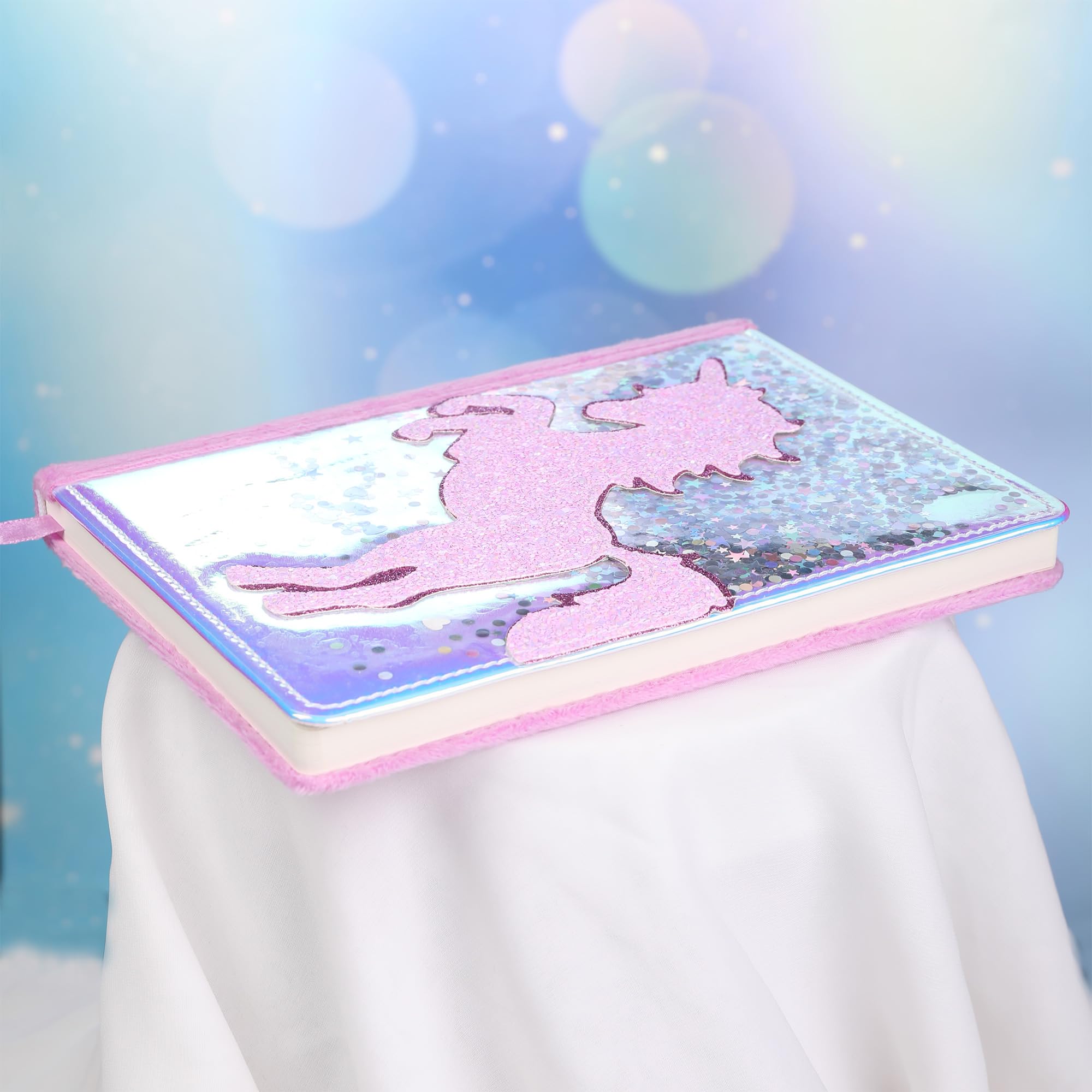 TIEFOSSI Einhorn Glitzer Tagebuch für Mädchen, Geschenk für 6 7 8 9 10-12 Jährige Mädchen, Flauschiges Tagebuch für Kinder, A5 liniertes Notizbuch zum Schreiben und Zeichnen, Niedliches Notizbucher