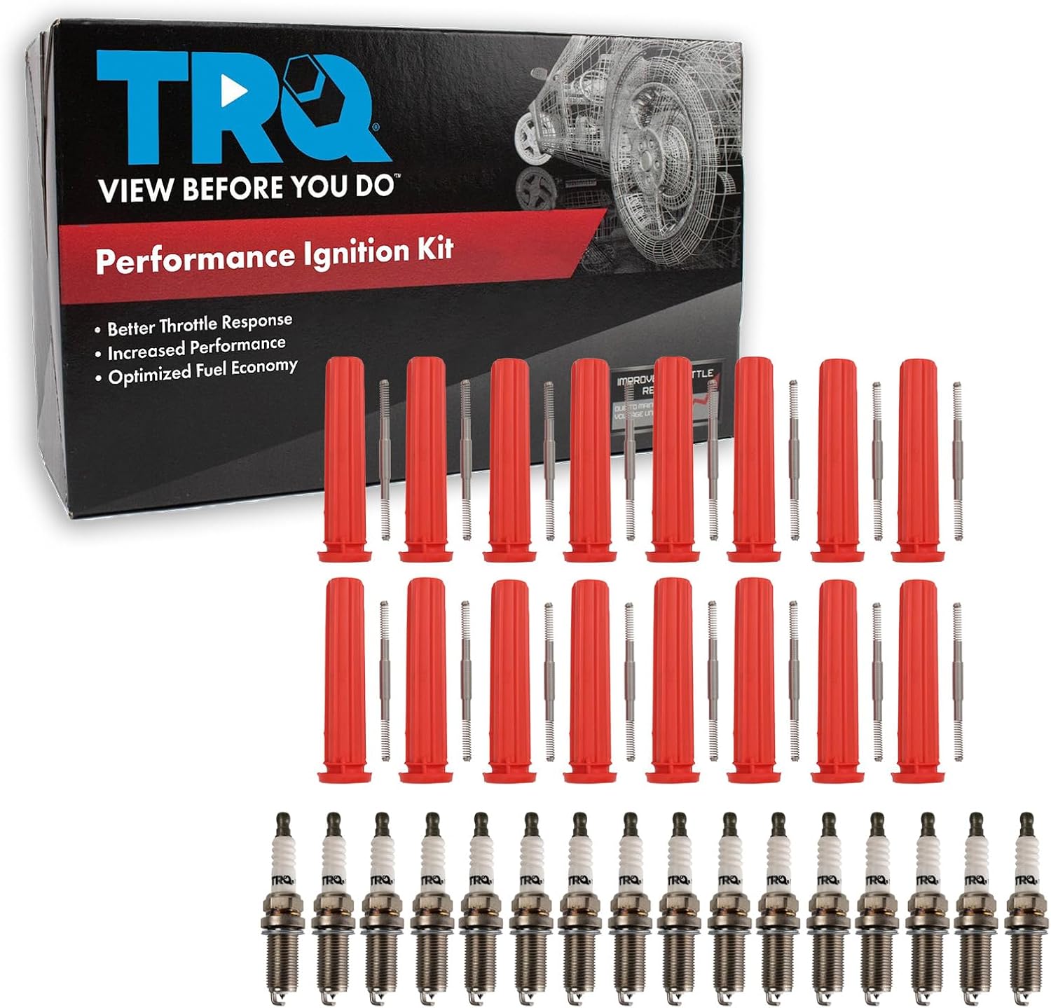 TRQ Ignition Coil and Spark Plug Kit 32 Piece Compatible with 2009-2015 Chrysler 300 Aspen Dodge Challenger Charger Durango Ram 1500 2500 3500 Jeep Commander Grand Cherokee