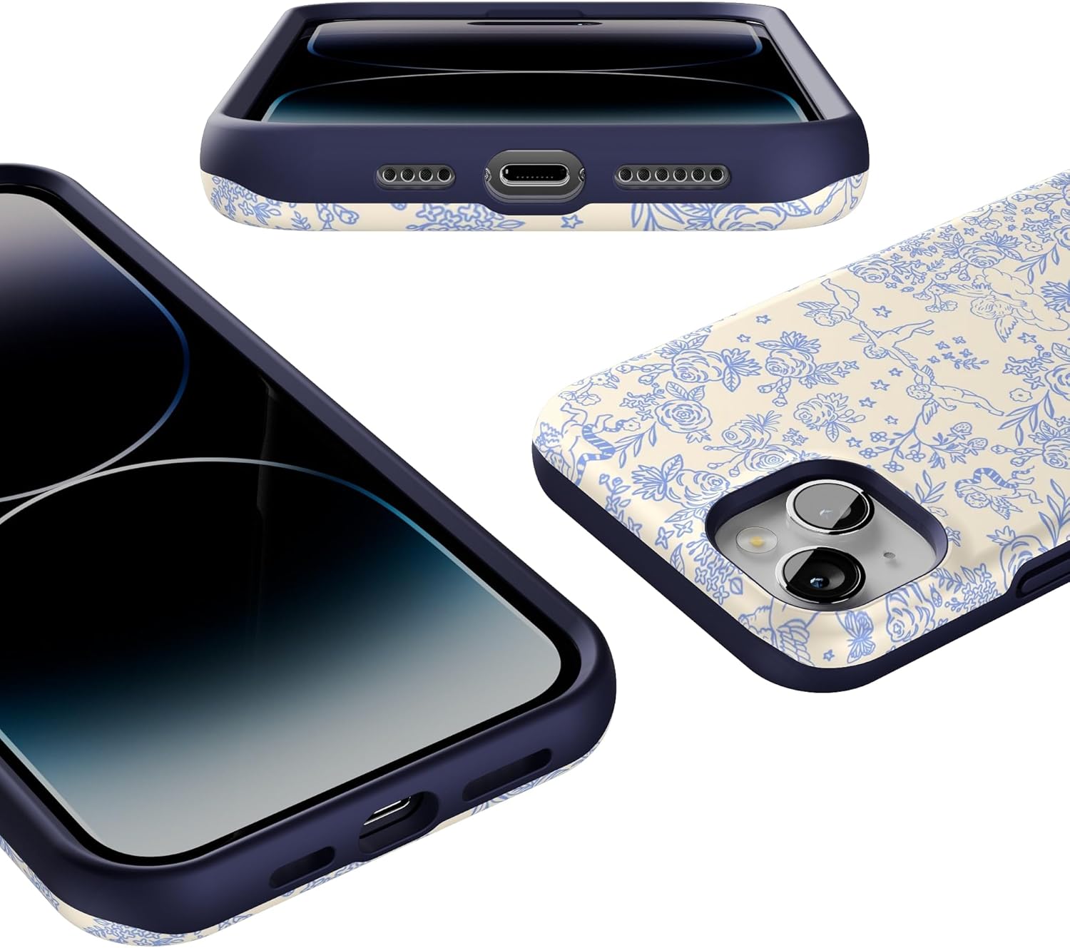Casely iPhone 14 Plus Case | Cupid's Canvas | Periwinkle Floral | Bold Protective Design | Compatible with MagSafe