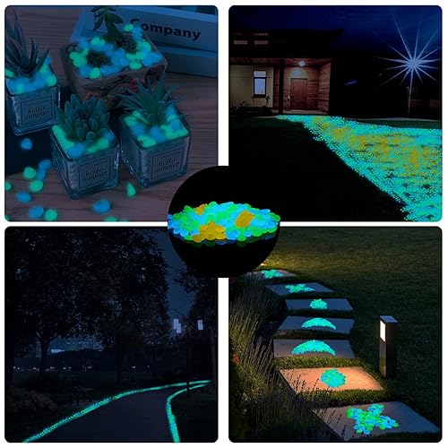 Miniatura 7 de 900 piedras que brillan en la oscuridad para decoración al aire libre, piedras pequeñas luminosas para interiores y exteriores, para jardín, pecera,