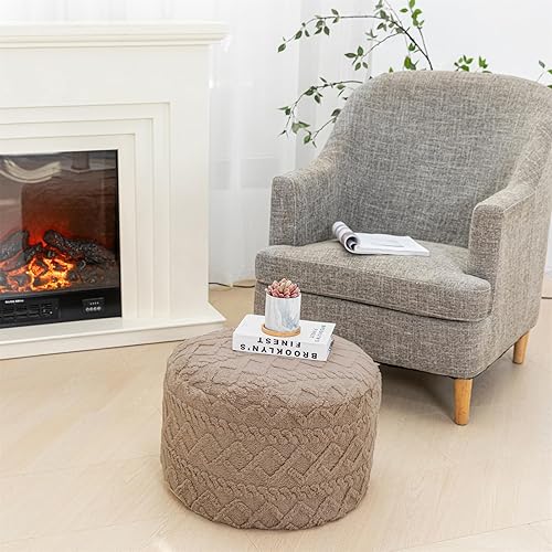 Miniatura 6 de Puf Otomano Redondo Relleno de 20x12 Pulgadas Silla Puf de Suelo para Sala de Estar y Dormitorio, Puf Otomano de Espuma Moderno, Reposapiés para