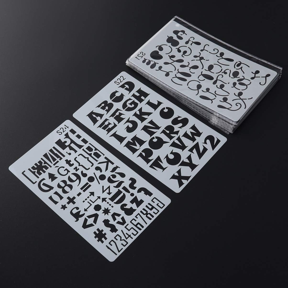 COHEALI 24PCS Hollow Painting Stencils Alphabet Letter Number Templates for Journal Notebook Diary Scrapbooking Crafting Stencils (White)
