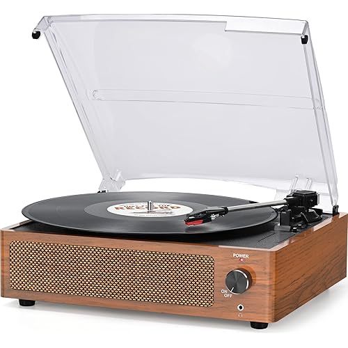 Vinyl Record Player with Speaker Vintage Turntable for Vinyl Records, Belt-Driven Turntable Support 3-Speed, USB Playback, Headphone, AUX-in, RCA Line Retro Brown LP Vinyl Players for Sound Enjoyment