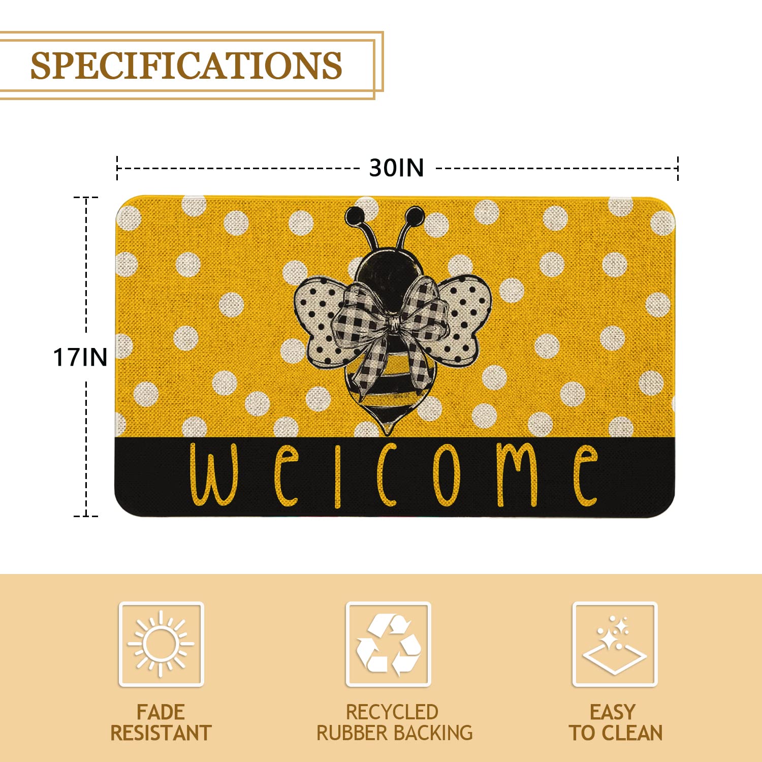 Spring Summer Door Mat 30 X 17 Inch Yellow Bee Welcome Doormat Indoor Outdoor Entrance Floor Mat Non Slip Spring Summer Decor Rubber Welcome Mats