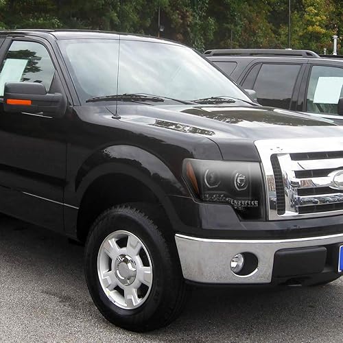 Miniatura 7 de Se adapta a Ford F150 2009-2014 Black Smoke LED U-Ring Halo proyector faros delanteros izquierdo + derecho