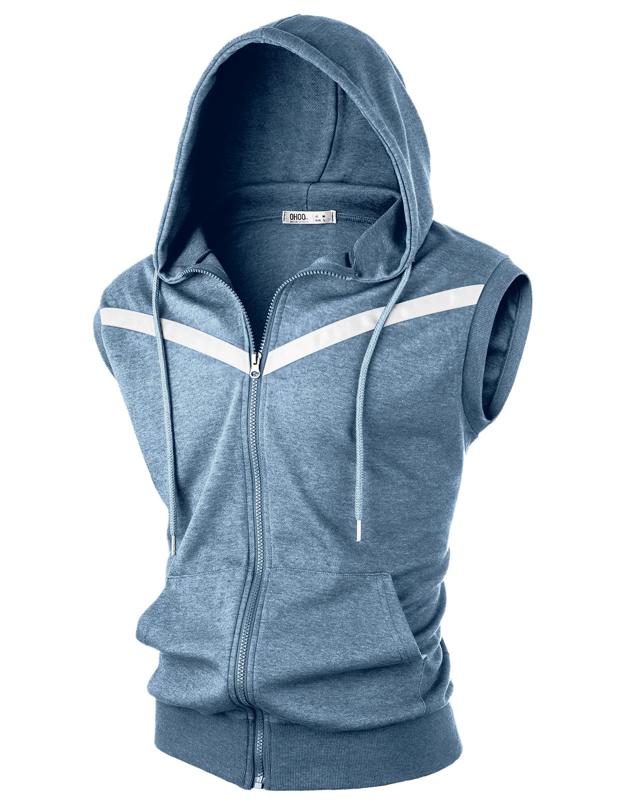 Ohoo Mens Slim Fit Sleeveless Lightweight Zip Up Hooded Sweatshirt Vest Hoodie