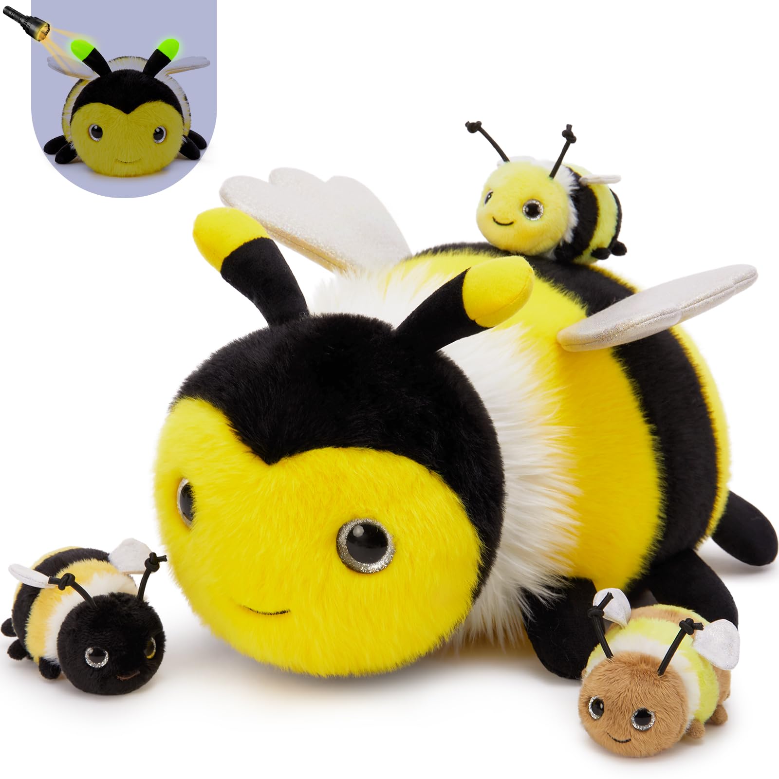MorisMos Abeja Peluche Grande,40 cm Amarillo Mamá con 3 Kawaii Abeja Bebés,Realista Large Stuffed Muñecas Juguetes Regalos para Niñas, Niños, Novias, Navidad Cumpleaños Decoración