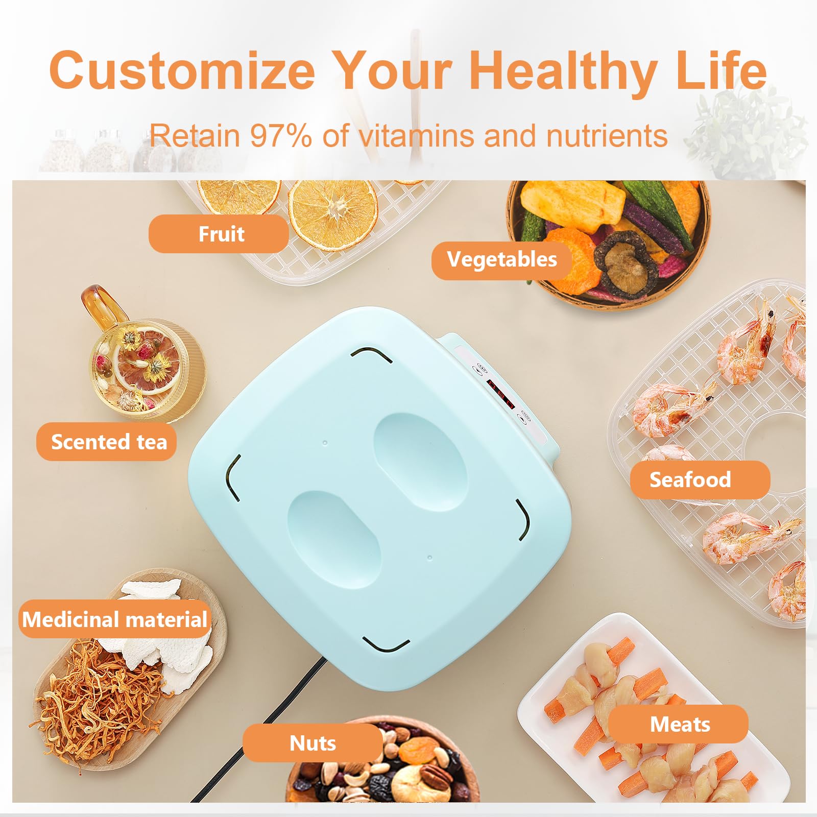 Food Dehydrator 5 Trays Meat Dehydrator for Jerky with Digital Adjustable Timer and Temperature