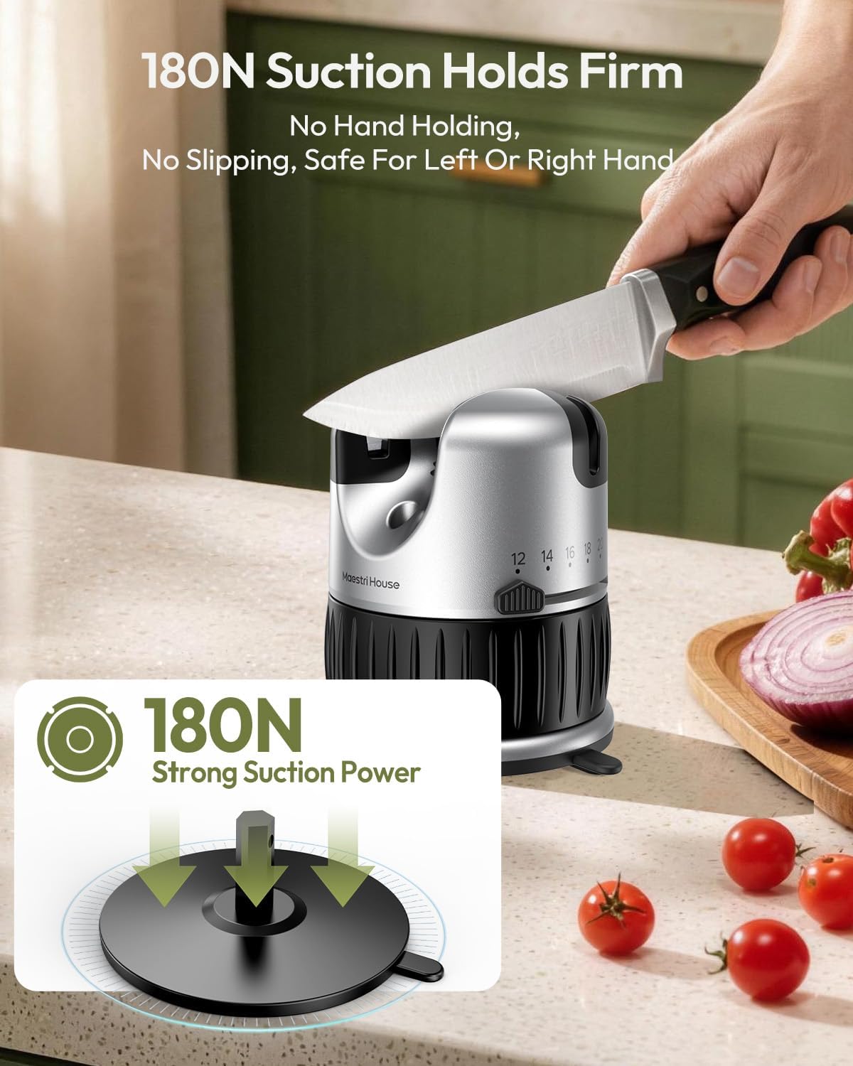 Maestri House Knife Sharpener, Hands-Free Safety, Restores Dull Blades Fast