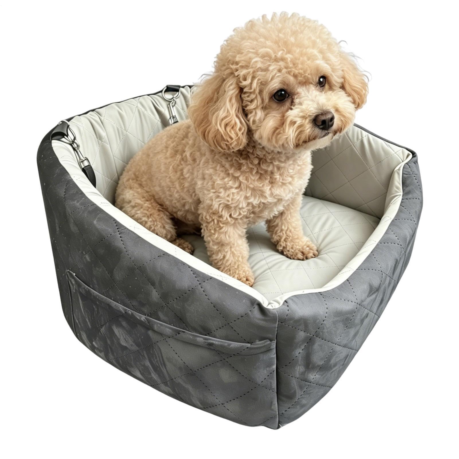Asiento De Coche Para Mascotas con Bolsillo para Cinturón y Base | Elevador Trasero Para Perros para Cachorro Gato Mascota Pequeña Mediana SUV Berlina Furgoneta Vehículo