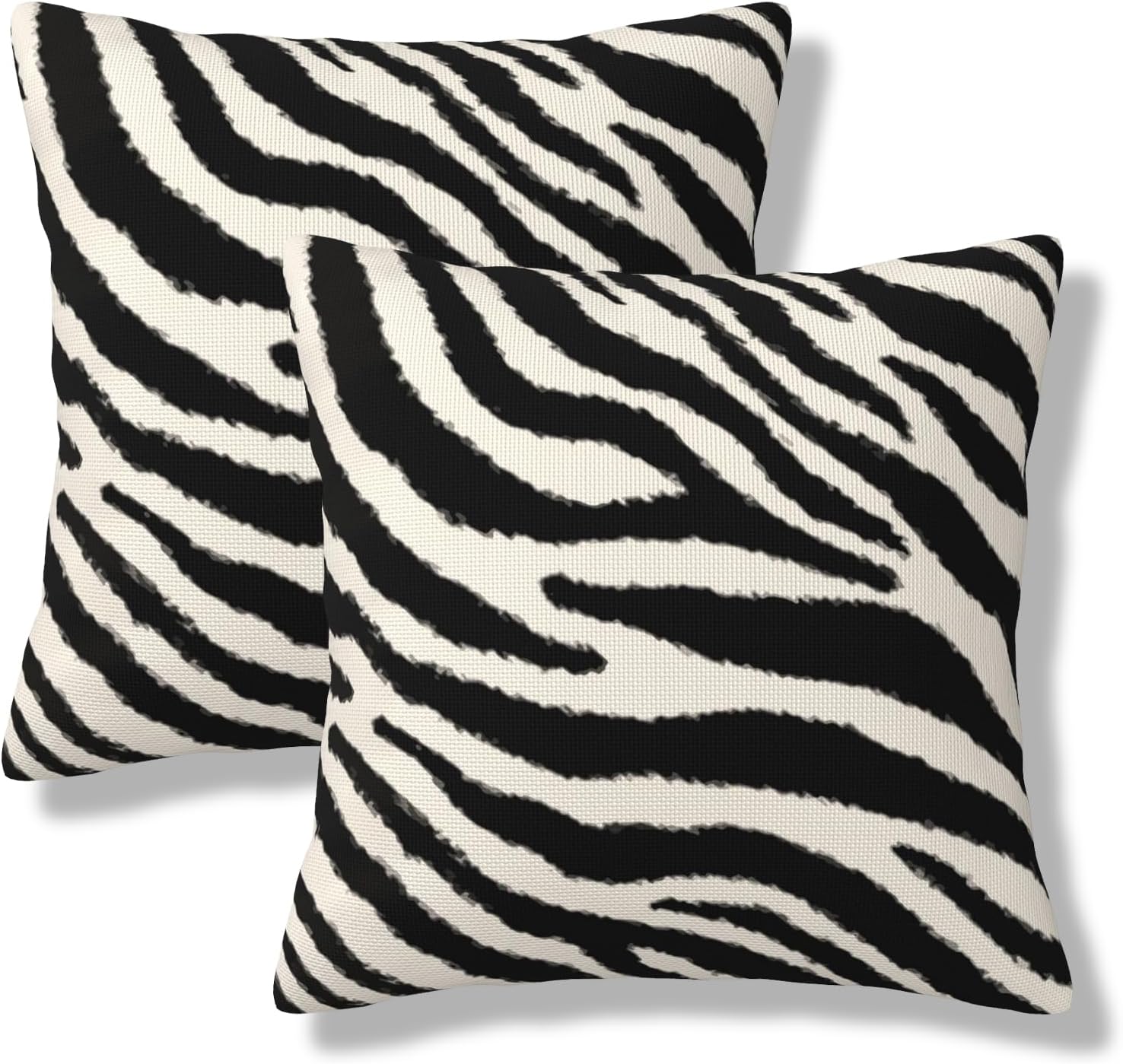 Zebra Print Striped Throw Pillow Covers Black and Beige Square Pillow Cases 20x20 Inch Set of 2 Wild Animal Skin Outdoor Decorative Pillowcase Cushion Cover for Couch Sofa