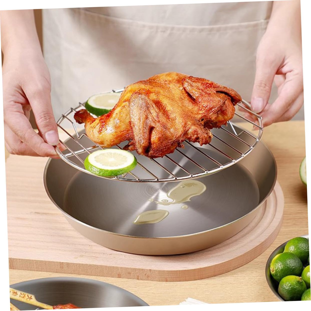Bandeja de Horno de Acero Inoxidable con Rejilla Resistente y Multiusos para Asar Carne Pescado y Verduras Bandeja con Drenaje para Parrilla y Cocina
