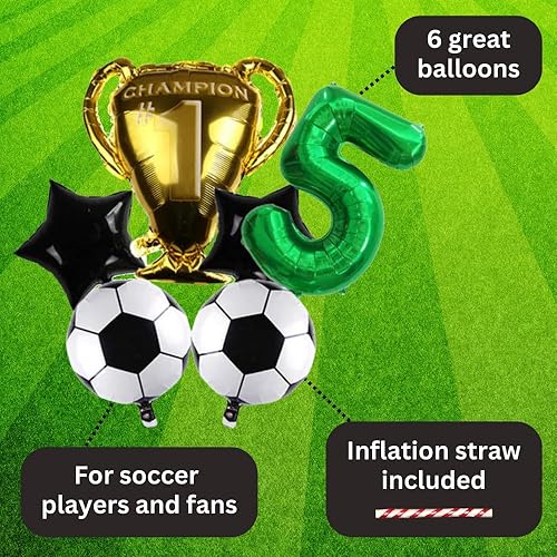 Miniatura 6 de DIWULI Juego de campeones de decoraciones de fiesta de fútbol, globo verde número 5, globos de fútbol, decoraciones de fútbol, suministros de fiesta