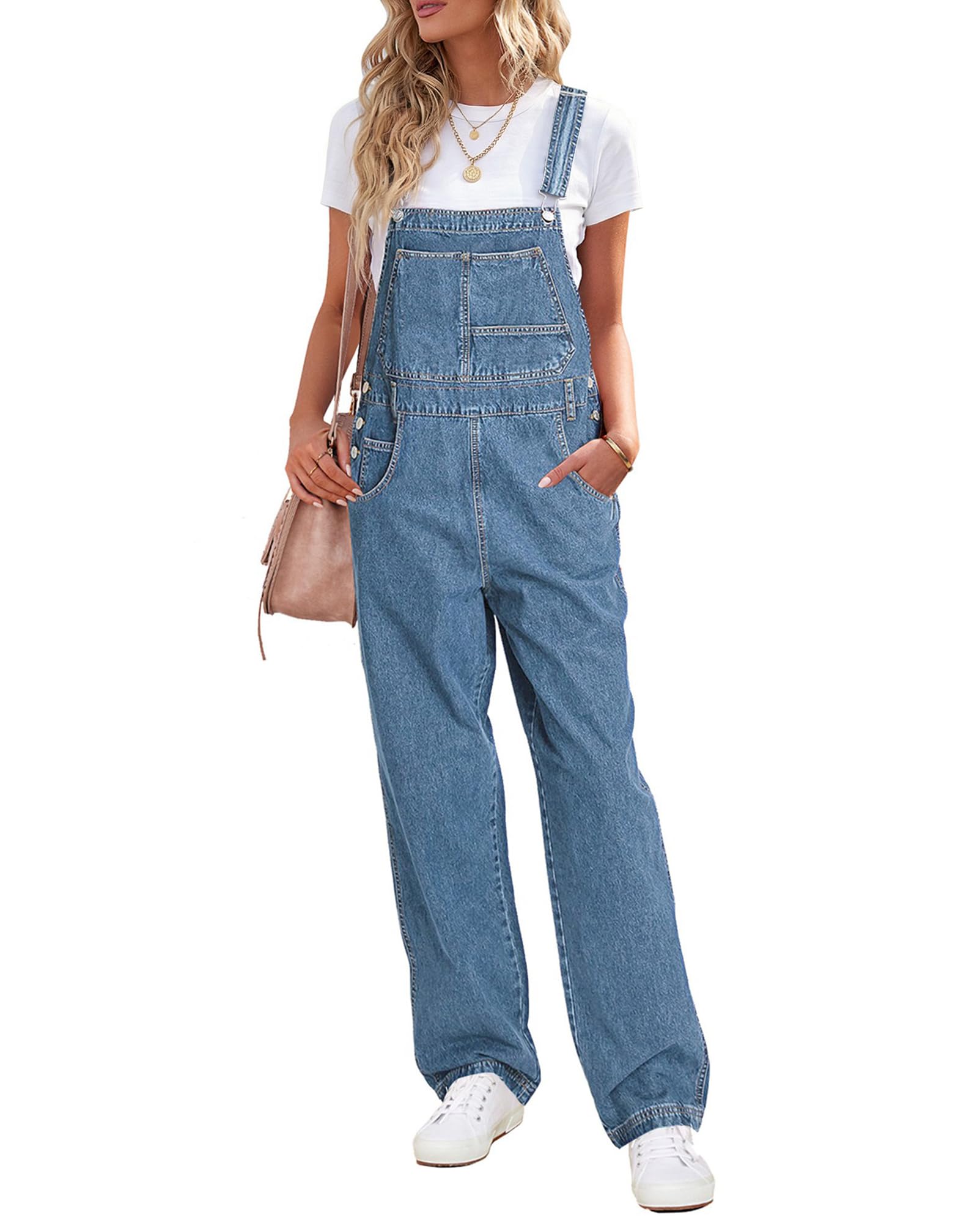 Vetinee Latzhose Damen Jeans Wide Leg Jumpsuit Baggy mit Taschen