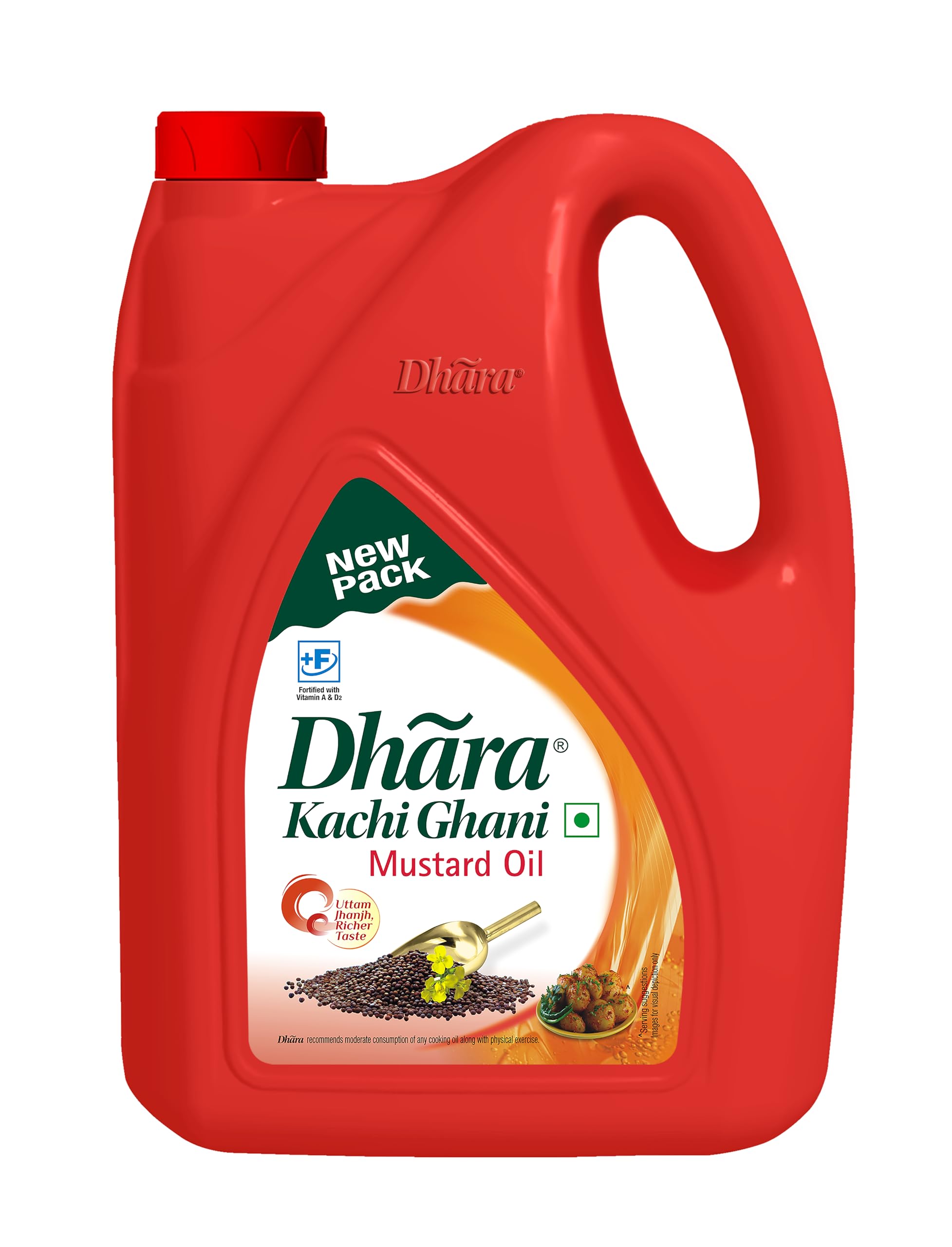 Dhara Kachi Ghani Mustard Oil (0% Trans Fat), 5 L Jar/4.5 L Jar (May contain free turmeric powder 50g)