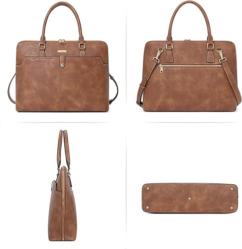 Miniatura 6 de CLUCI Maletín de cuero para mujer 15.6 pulgadas portátil de negocios vintage delgado bolso de hombro de las señoras