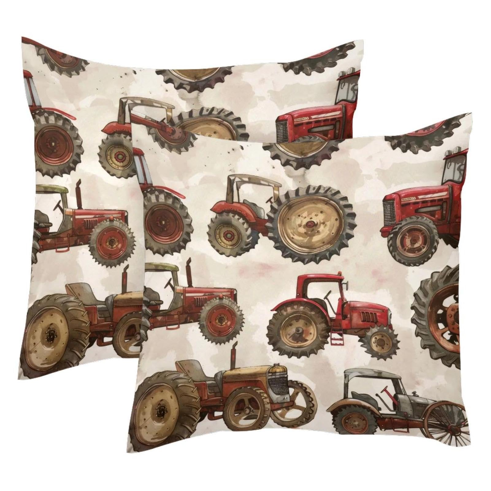 Housses de coussin tracteurs velours 50x50, lot de 2 taies décoratives vintage pour salon