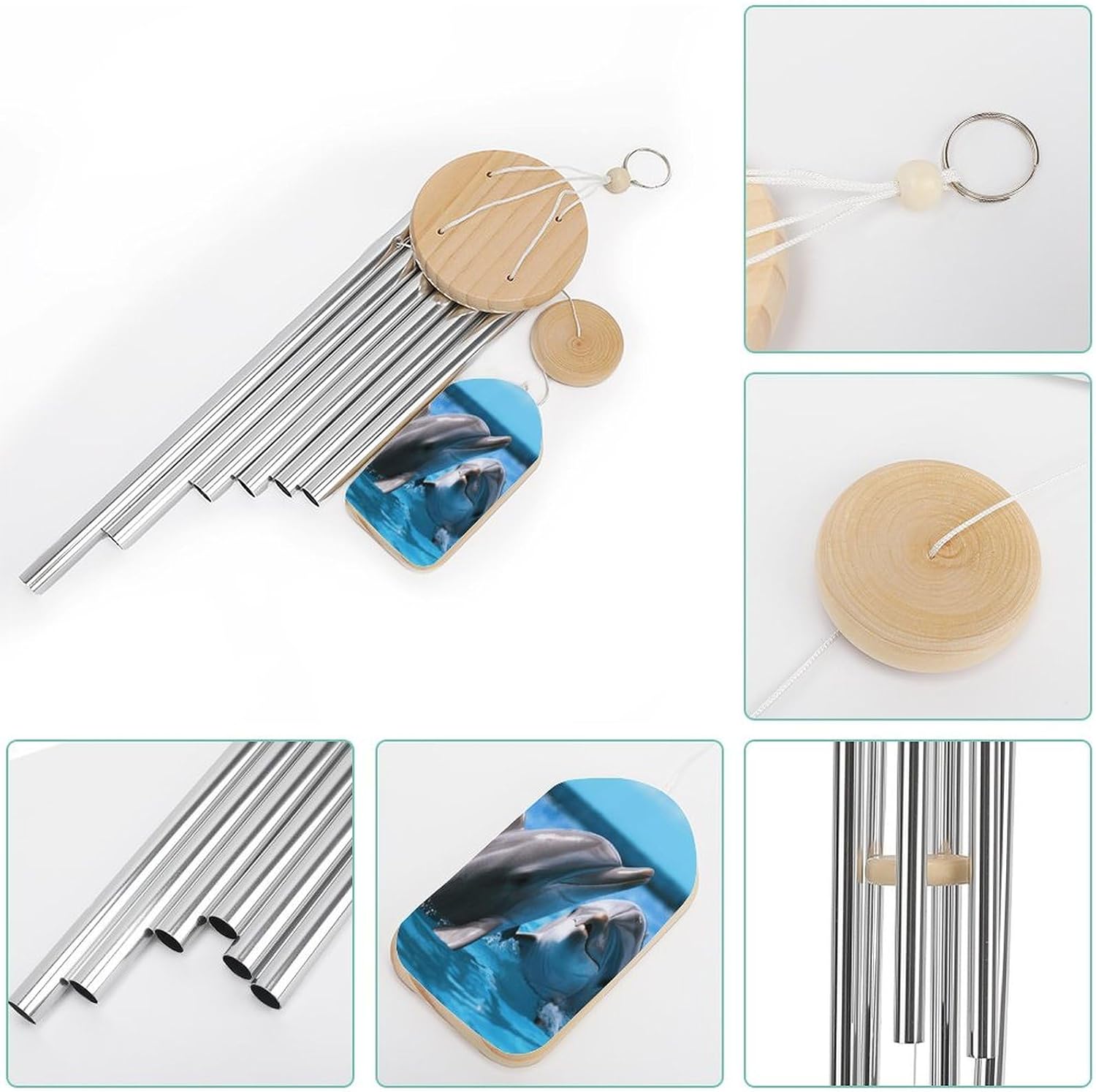 Outdoor Wind Chimes, Two Dolphins in The Water Printed Wind Chimes,Simple Wind Chimes,Curtain Wind Chimes for Home Decoration