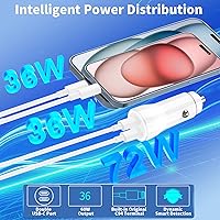Vista 5 de 【MFi Certified】iPhone 15 Fast Car Charger, Adeqwat 72W Dual PD Car Power Cigarette Lighter USB-C Fast Car Charging with 2Pack Type-C Cable for