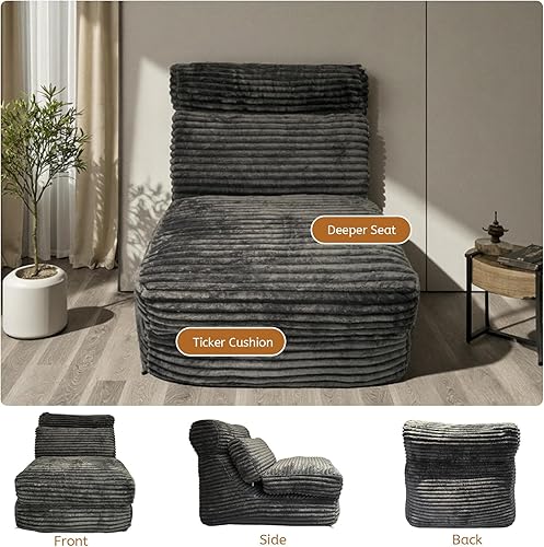 Miniatura 9 de Sofá futón plegable de 82 pulgadas, sin huesos, tumbona convertible, silla de lectura con soporte de respaldo de almohada, cama plegable portátil,