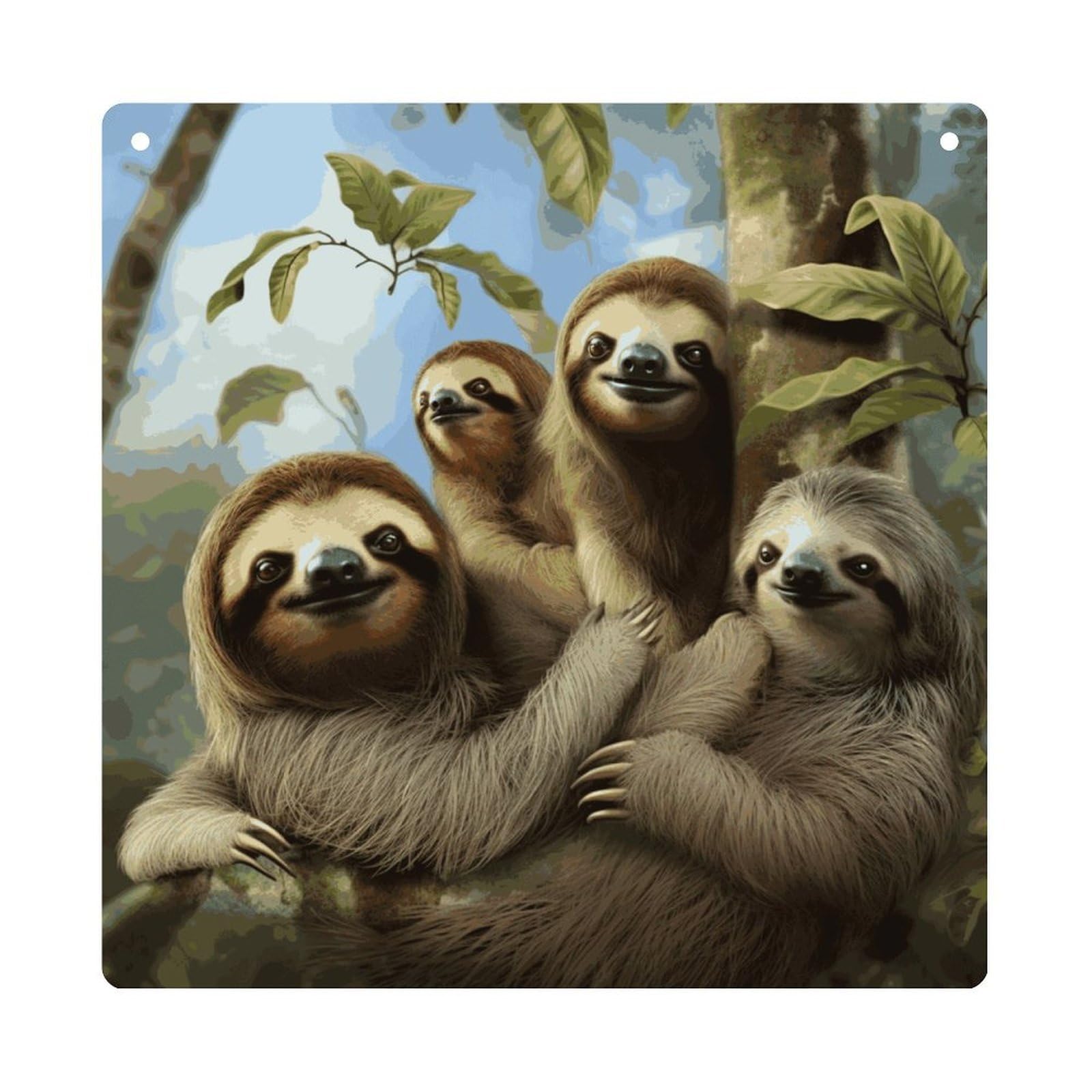 Adfgyerh Style Sloth Family Hanging Ornaments Window Hanging Modern Acrylic Decor For Living Room Bedroom Dining Room Hallway Office Wall Decor, 8X8 In