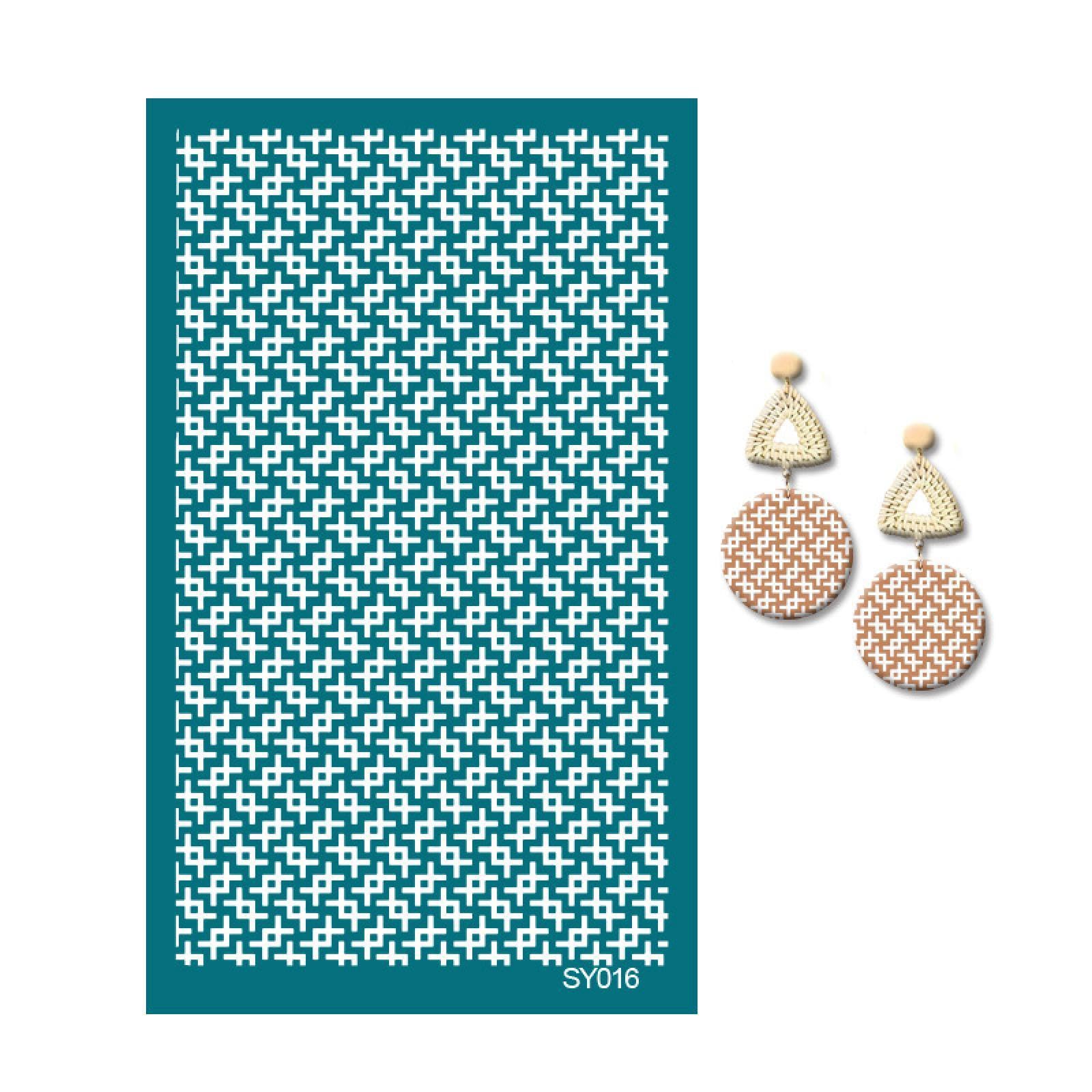 MANGOUSONG Screen Printing Kit,9x15cm Heart Flower Spike Pattern Silk Screen Stencils for Polymer Clay Line Art Reusable Mesh Transfer Printing Earring Jewelry Making Style 5