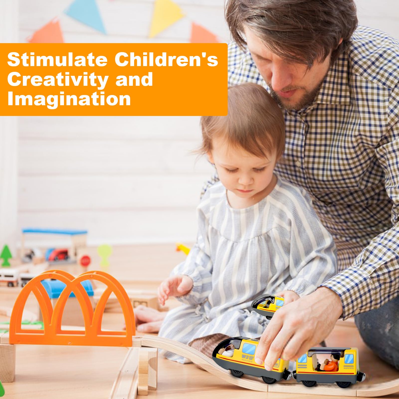 Locomotiva ad Azione a Batteria (Connessione Magnetica), Trenino Elettrico per Bambini Trenino Giocattolo, Potente Set di Proiettili per Motore per Thomas, Brio, Chuggington, Età 3+ Anni, Giallo