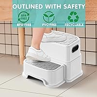 Vista 14 de Taburete de 2 escalones para niños, taburete para lavabo de baño, doble altura de 9.5 pulgadas, antideslizante para entrenamiento de orinal, cocina