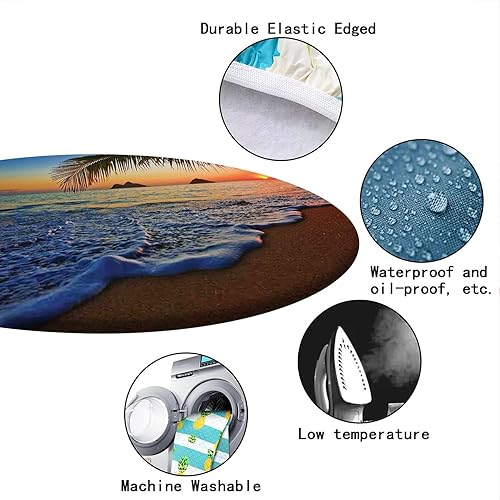 Miniatura 4 de Mantel con diseño de playa, borde elástico, adecuado para catering y cocina, se puede limpiar con el mantel redondo de comedor, color azul y marrón,