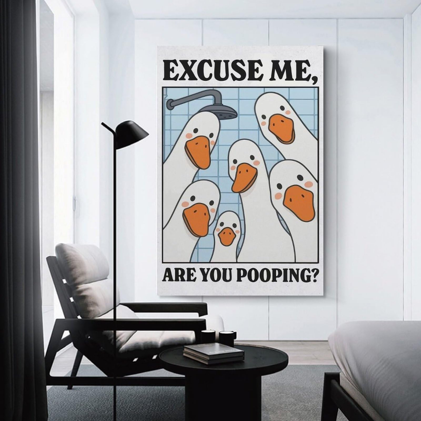 Junmoney Excuse Me, Are You Pooping Goose Art Decorative Wall Artwork 24x36inch(60x90cm), for Front Hall, Corridor Or Welcome Spaces, Decorative Wall Art for Narrow Spaces