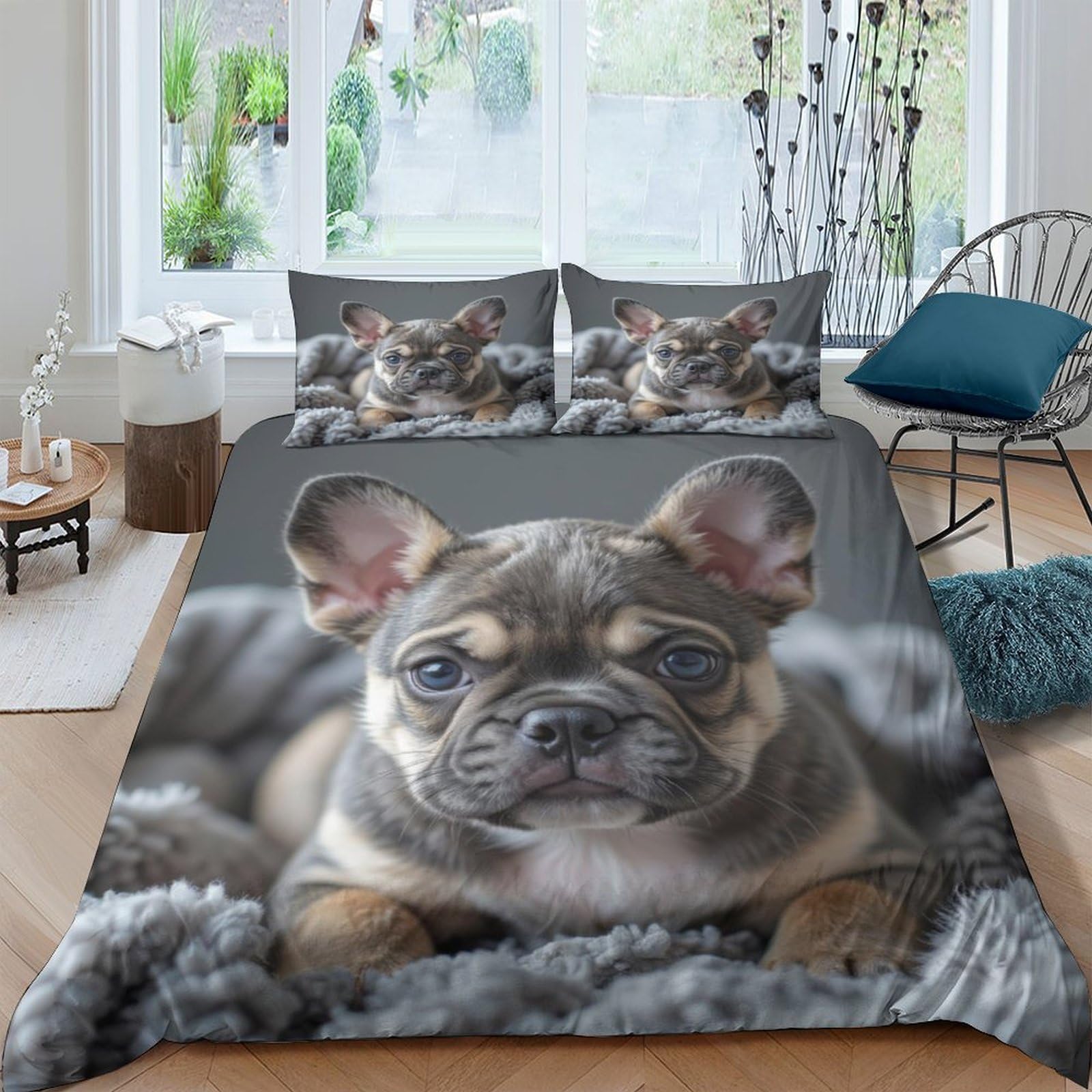 Ctjqhvkz Style-6 3D Printed French Bulldog Fitted Sheet Microfiber Soft Grey Dog Mattress Cover For Bedroom Dorm Easy Care Decor Single（135X200cm）