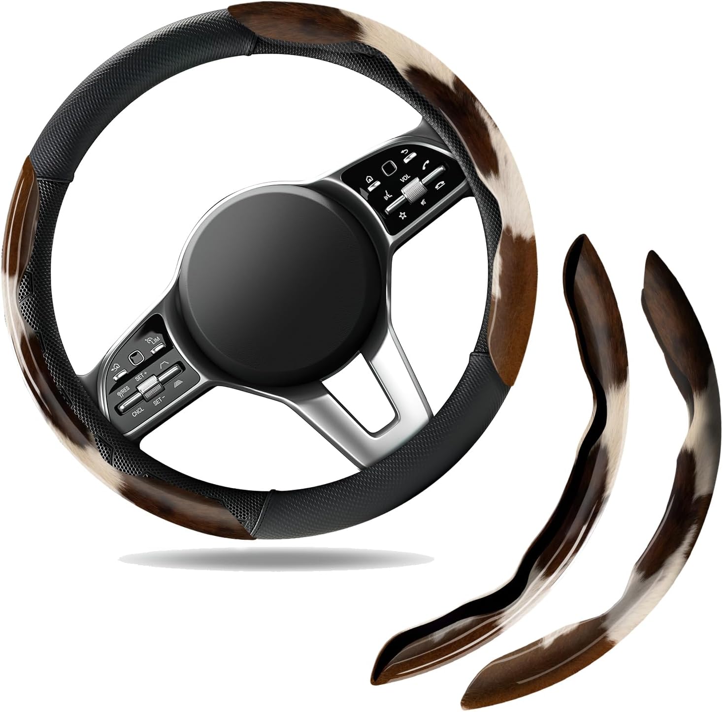 2 pcs Carbon Fiber Car Steering Wheel Cover, Cute Anti-Skid & Scratch-Proof Steering Wheel Protector, Universal Vehicle Wheel Cover Clip for Men & Women Cute Black Leopard