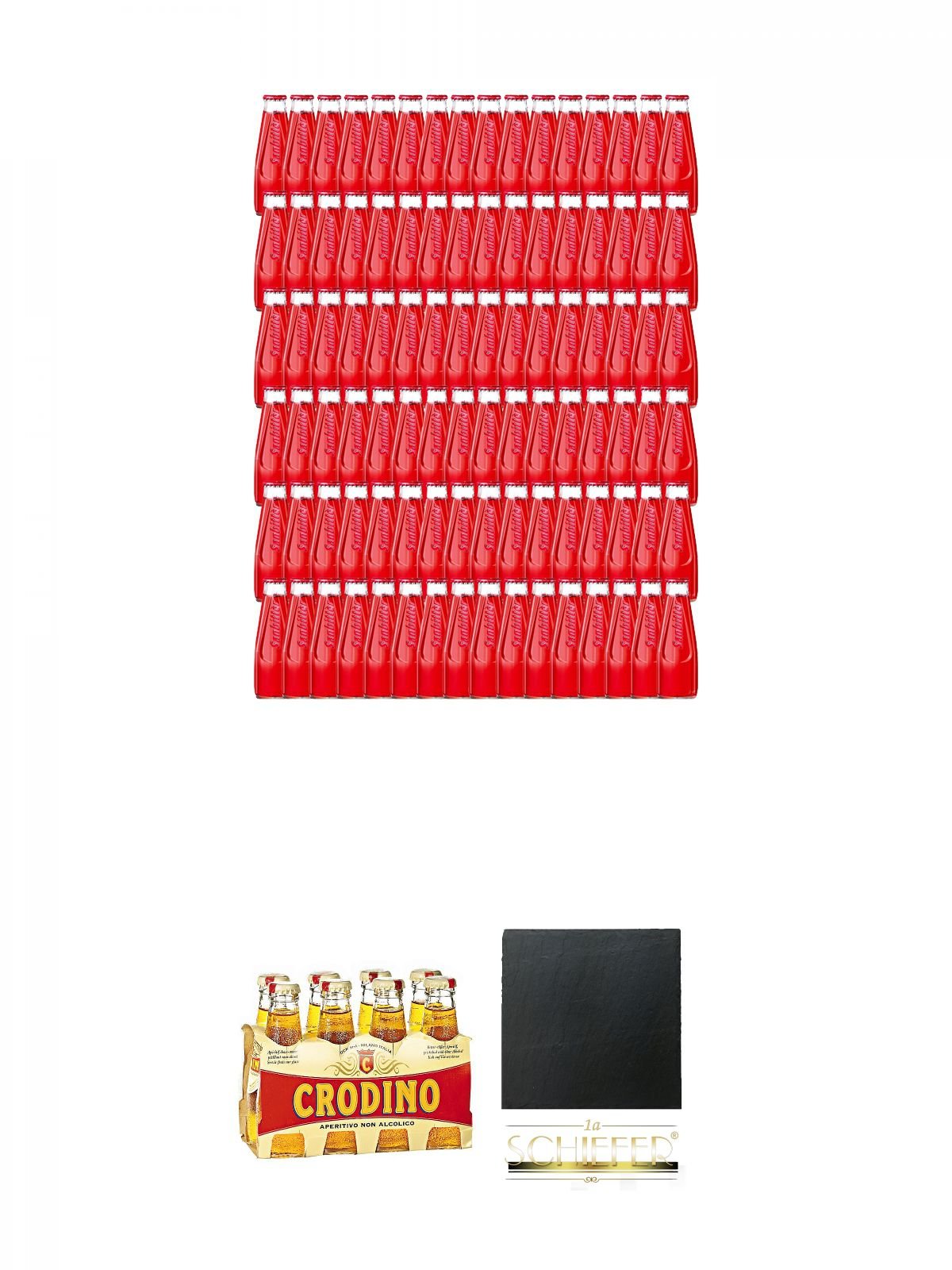 Sanbitter Aperitif Italien 96 x 98 ml + Crodino Bitter Aperitif Italien 8 x 98 ml + Schiefer Glasuntersetzer eckig ca. 9,5 cm Durchmesser