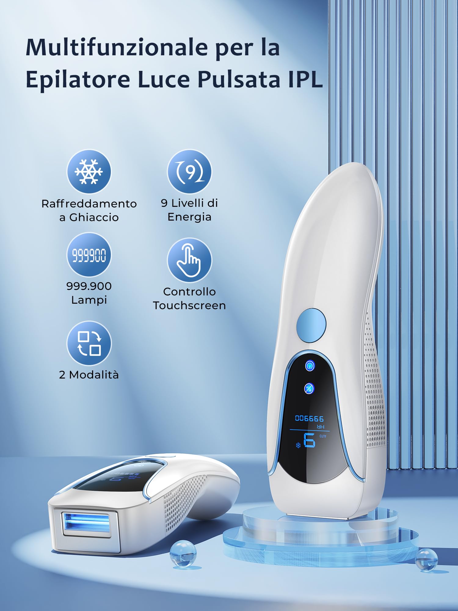 Epilatore Luce Pulsata con Funzione Ghiaccio 19,35J, Luce Pulsata 9 Livelli Energia, Epilatore Laser Flash Continuo Automatico, Depilazione luce pulsata per Donna Braccia Ascelle Gambe Corpo