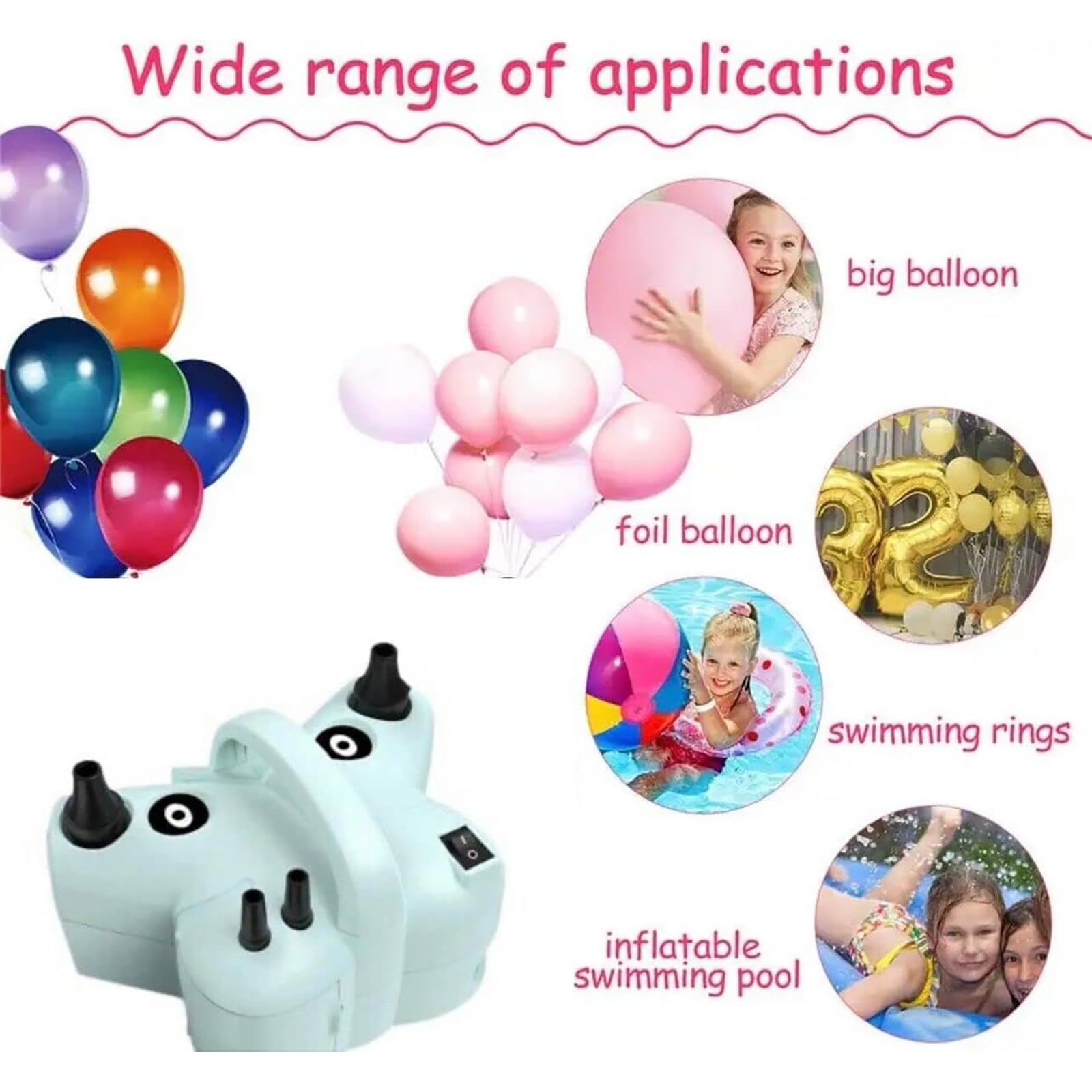 Bomba eléctrica de globos de 800 W, inflador portátil de doble boquilla con temporizador y función de memoria, ideal para ramos de globos de bricolaje, fiestas de boda y decoración artística