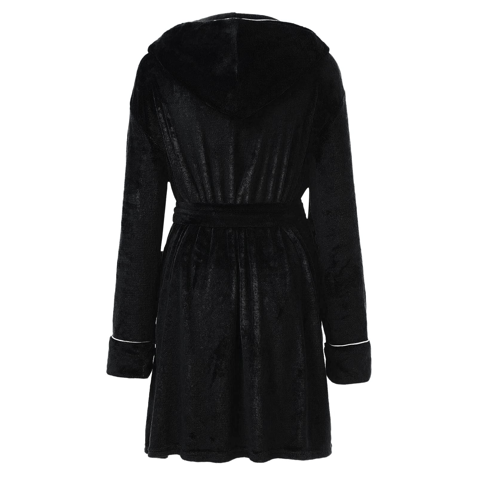 Peignoir De Bain Femme Polaire Unie Chic, Chemise De Nuit Grande Taille à Manches Longues, Robe De Chambre Capuche Court avec Poches, Chaud Et Confortable VêTements De Nuit Automne Hiver