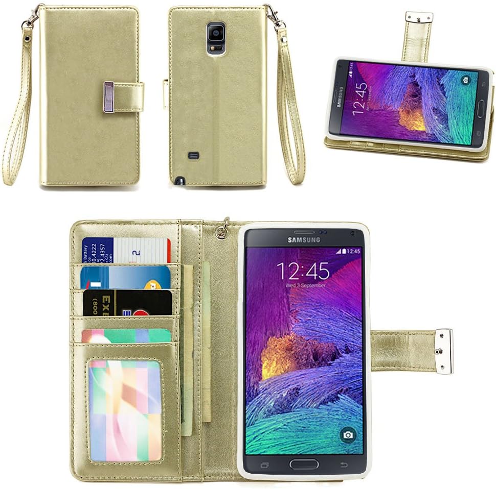IZENGATE Samsung Galaxy Note 4 Wallet Case - Executive Premium PU Leather Flip Cover Folio with Stand (Light Gold)