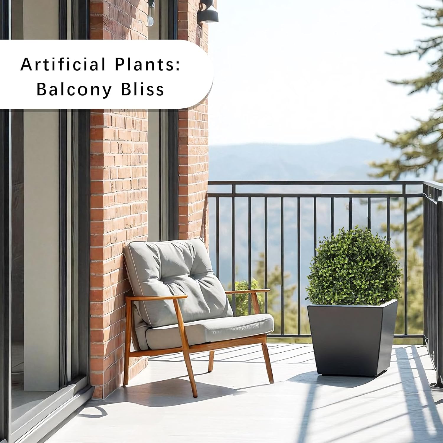 27“ Realistic Artificial Boxwood Topiary Trees Set of 2, Faux Plants Outdoor UV-Resistant, Fake Evergreen Bushes & Shrubs for Front Porch Outside Planter Decor - Image 6