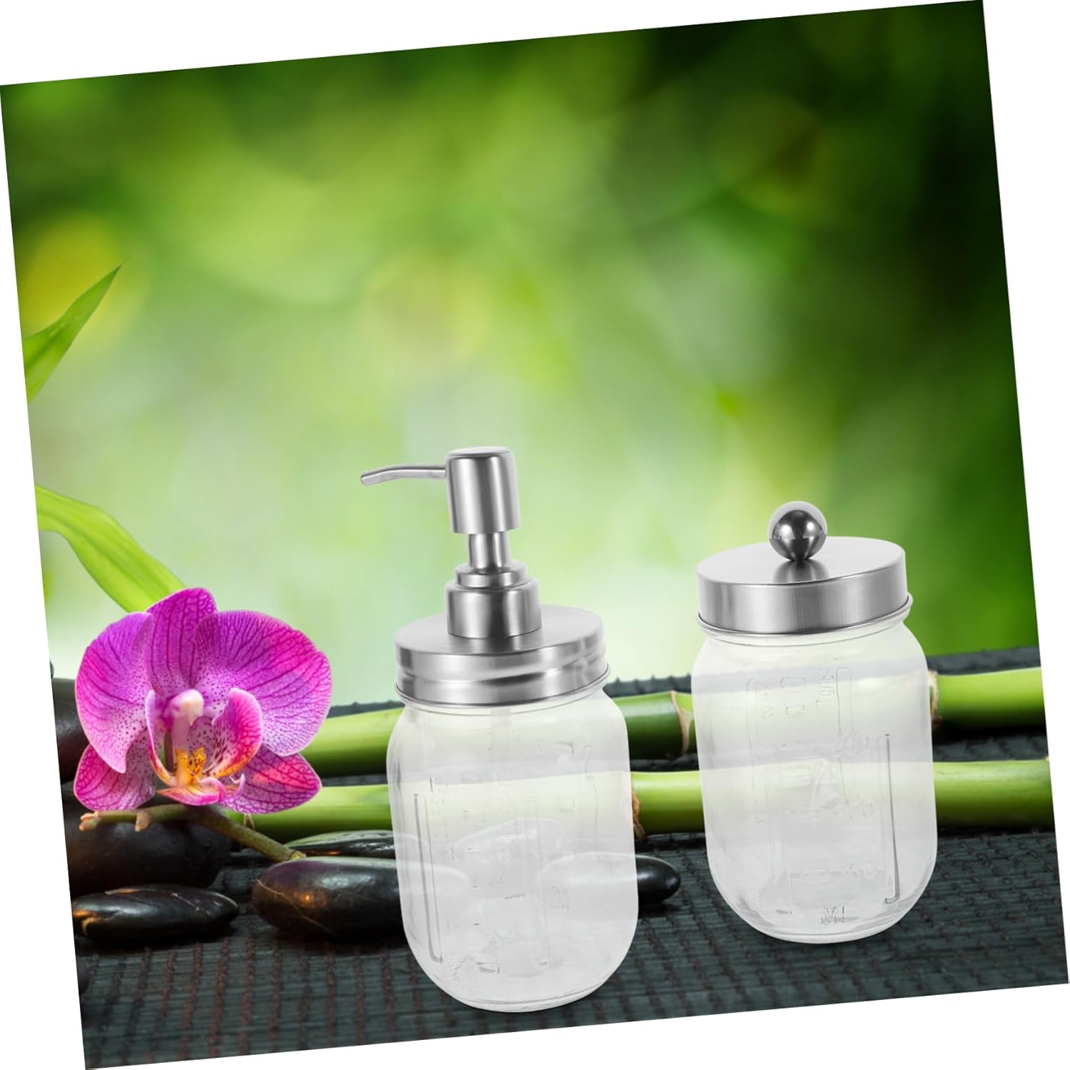 1 Set Jar Bathroom Accessories Set Set with Foaming Soap Dispenser Toothbrush Holder and Cotton Swabs Jars for Rustic Farmhouse Decor and Storage