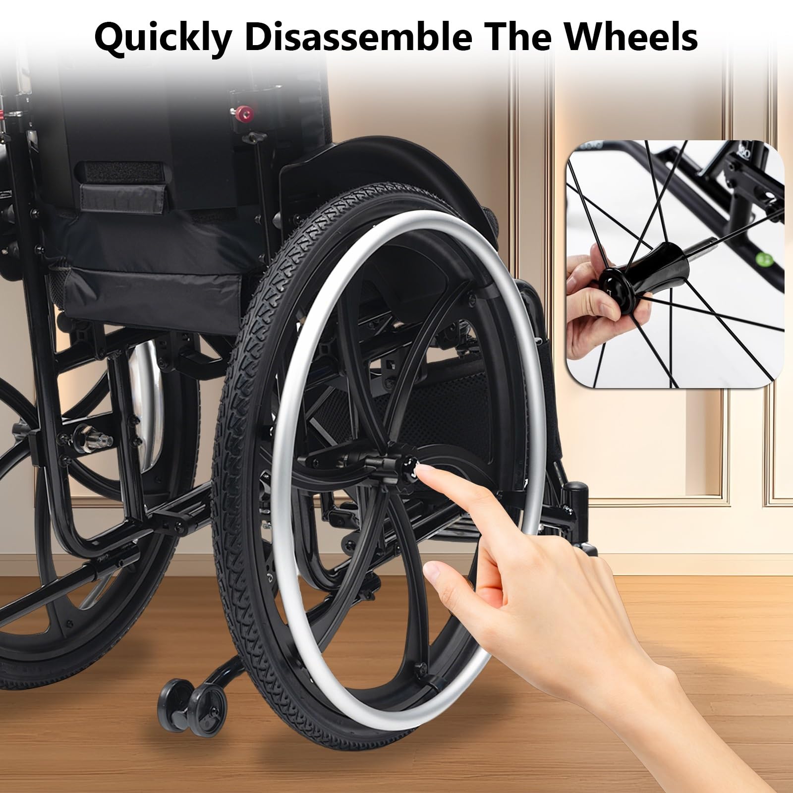 Silla de ruedas deportiva todoterreno for adultos, plegable, for interior y exterior, autopropulsada, de aluminio, manual y plegable, con sistema antivuelco.(38cm/15in)