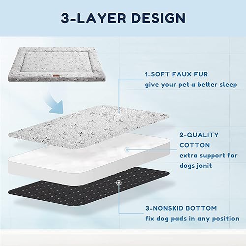 Vista 16 de WESTERN HOME Cama para perro para jaula, cama para perros mediano/grande con felpa suave y ondulada, cómoda almohadilla antideslizante, lavable