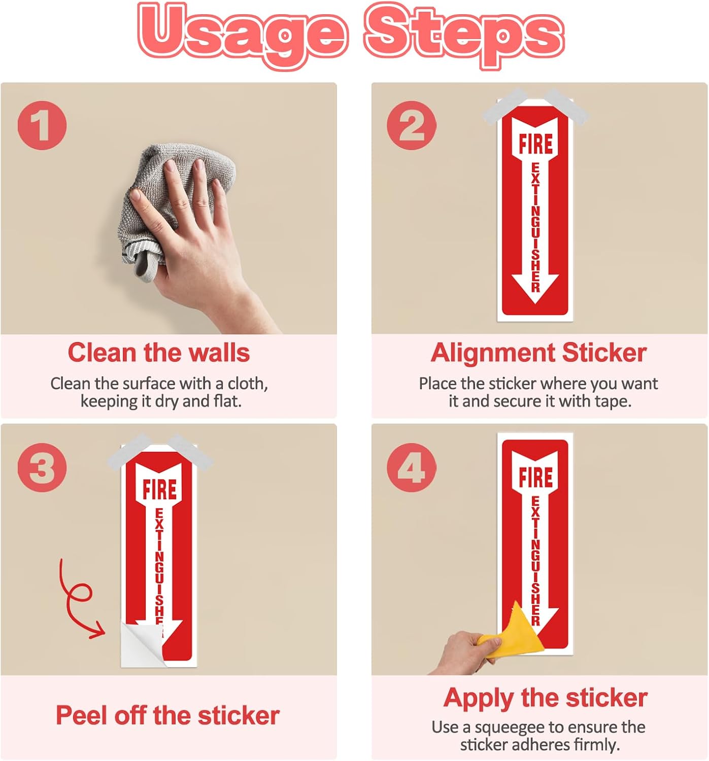 Fire Extinguisher Stickers 4x12 Inch, 5PCS Fire Extinguisher Signs, Fire Extinguisher Sign for with Arrow, for Home, Office, Business - Fits Various wall surfaces