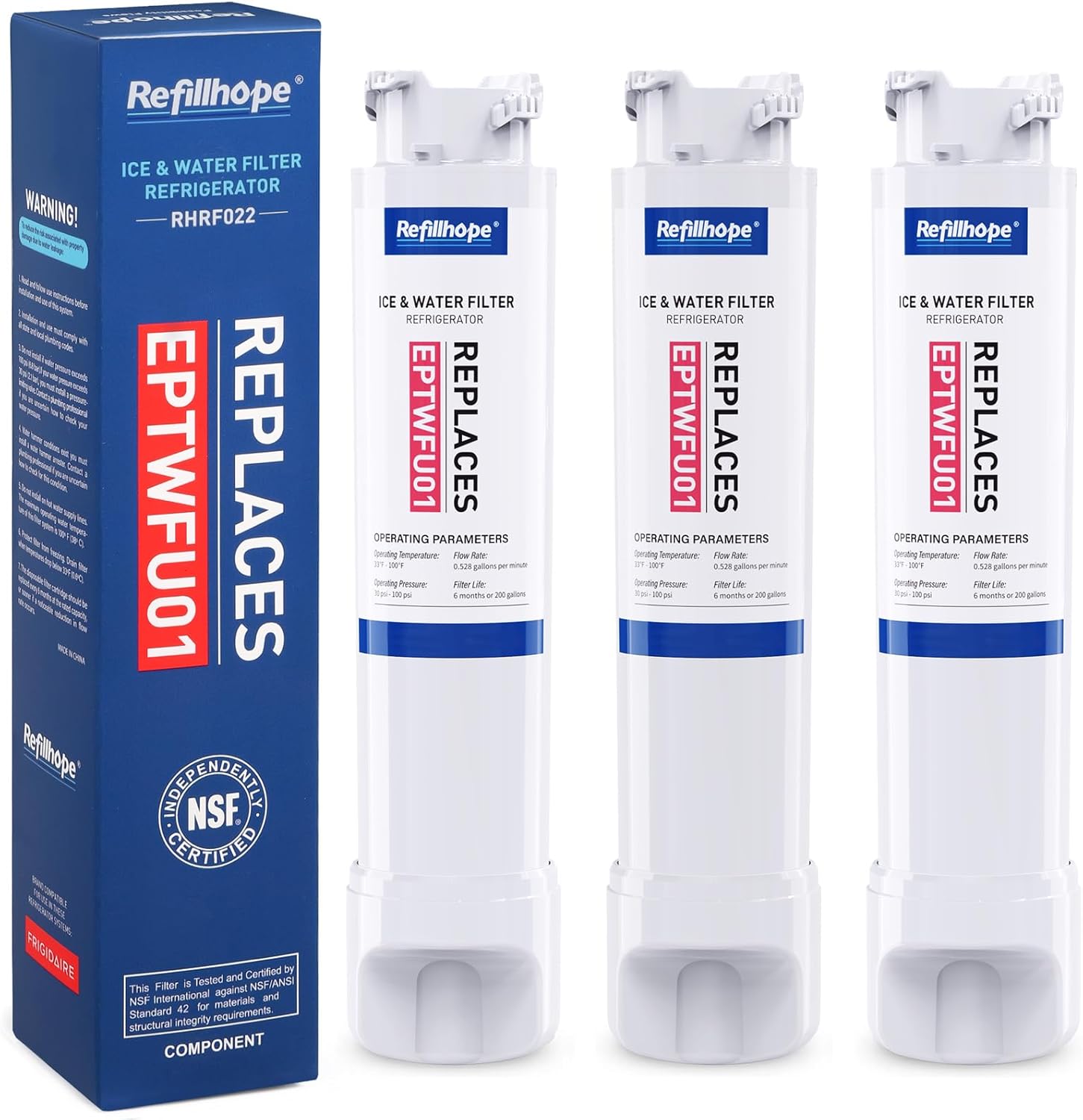 Water Filter Compatible with Frigidaire EPTWFU01, Pure Source Ultra 2, EWF02, SCWFTCTO, 1012505454226, 4562222 Water Filter Replacement, 3 Pack
