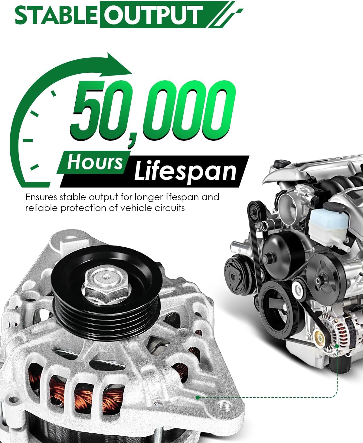 Alternator for Kia Spectra Spectra5 2007-2009 2.0L, Soul 2010 2011, for Hyundai Elantra 2007-2012, 12V 90Amp Replace OE# 2655635, 600162, 40046020, 37300-23650, 40046031, 11311N
