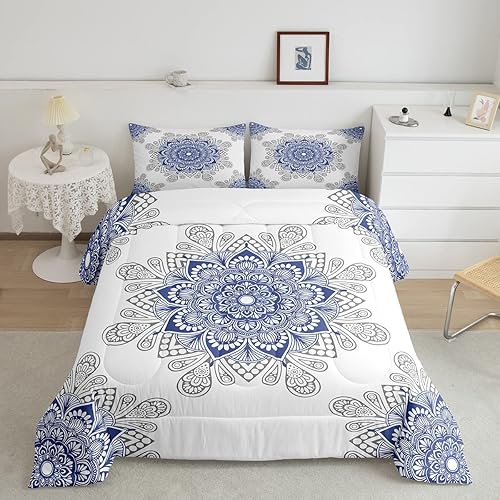 Miniatura 7 de Erosebridal Chic - Juego de edredón de flores tamaño Queen, juego de ropa de cama estética con mandala, juego de edredón gris turquesa, juego de