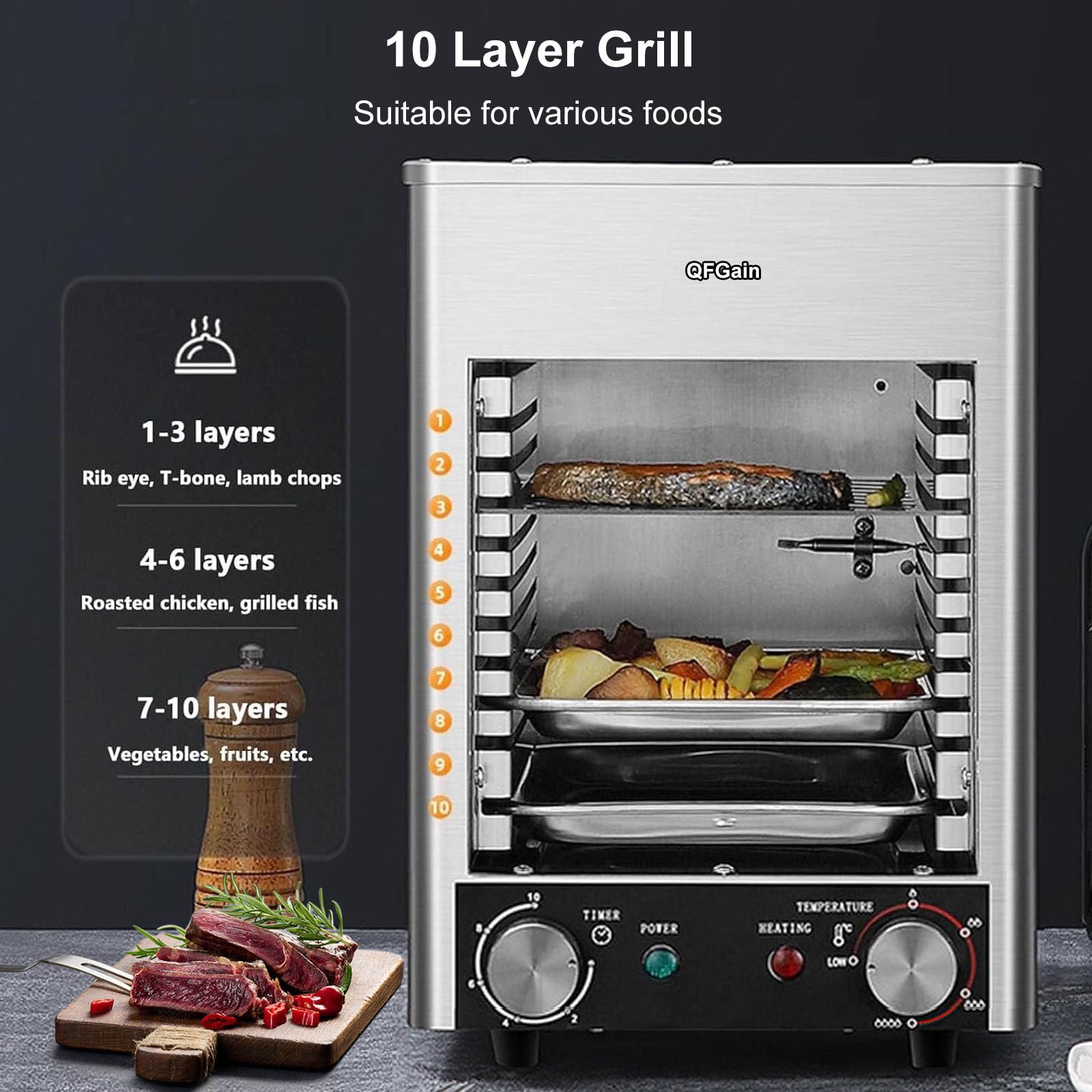 Elektryczny Grill Do StekóW 1700 W, WewnęTrzny Komercyjny Grill Do StekóW, Automatyczny WęDzarnia Do StekóW, Piekarnik Tosterowy Z Kuchenką Mikrofalową, Piekarnik Z Frytkownicą Powietrzną,110V