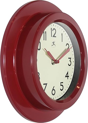 Miniatura 4 de Infinity Instruments Retro Escape - Reloj de pared para interiores de plástico de 9.75 pulgadas con movimiento silencioso, color rojo